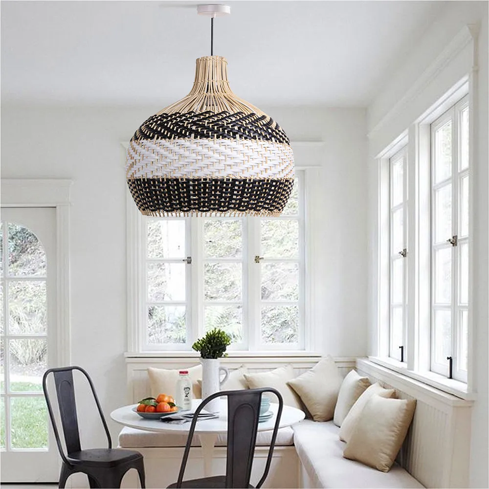 Black & White Lampshade Rattan Pendant Light