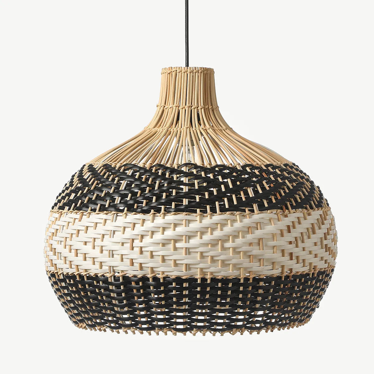Black & White Lampshade Rattan Pendant Light