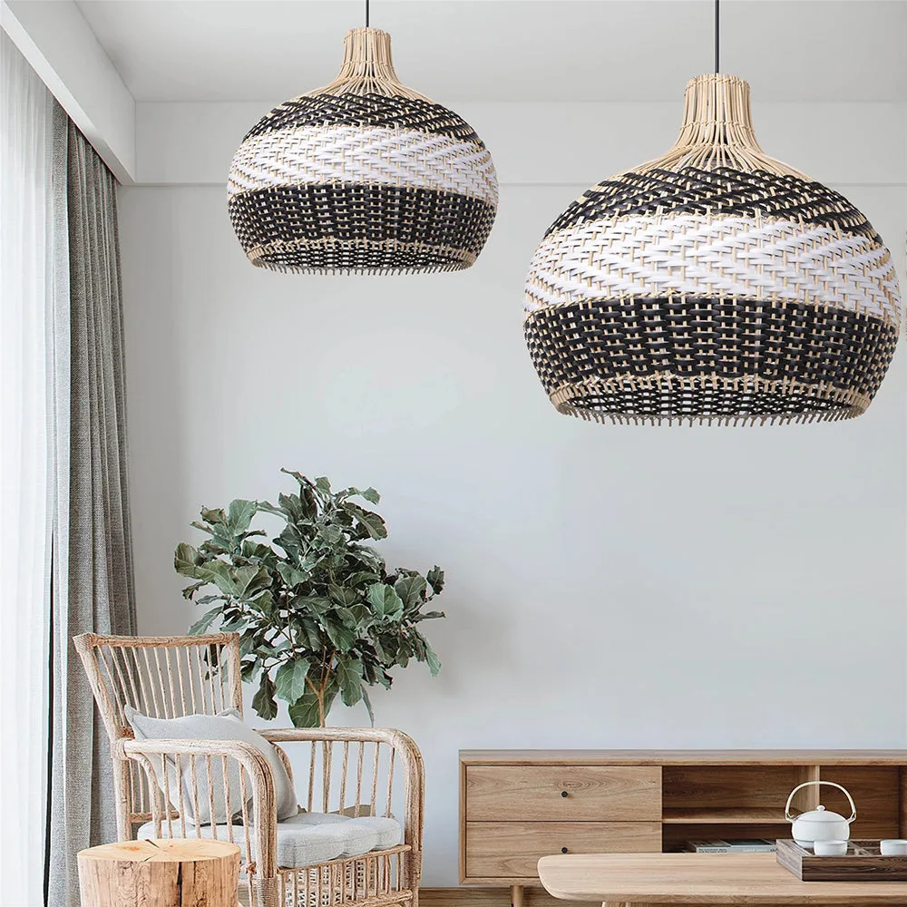 Black & White Lampshade Rattan Pendant Light