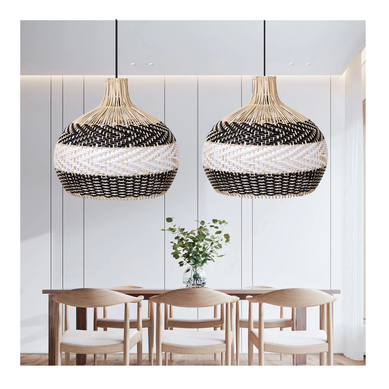 Black & White Lampshade Rattan Pendant Light