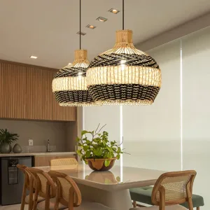 Black & White Lampshade Rattan Pendant Light
