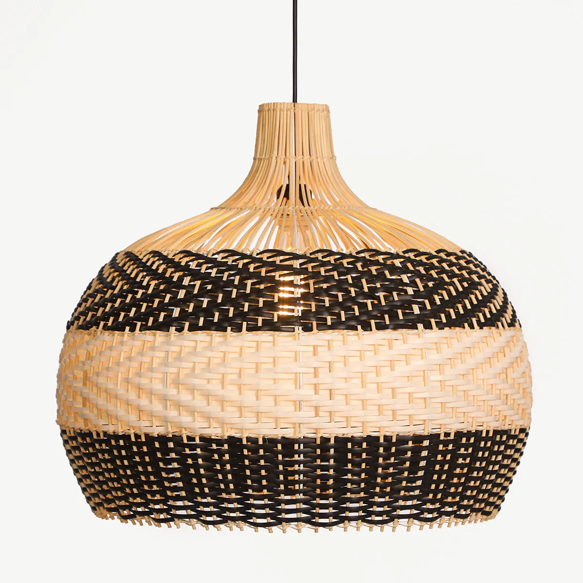 Black & White Lampshade Rattan Pendant Light