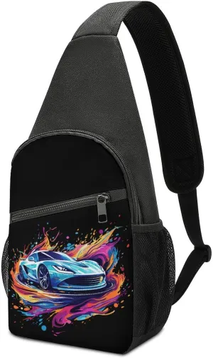 Blue Sports Car Small Sling Bag Crossbody Bags Casual Chest Bag Daypack for Travel Sports Hiking