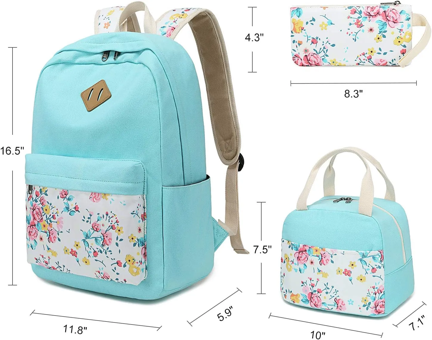 BTOOP School Backpacks for Teen Girls Bookbags Lightweight Canvas Backpack Schoolbag Set