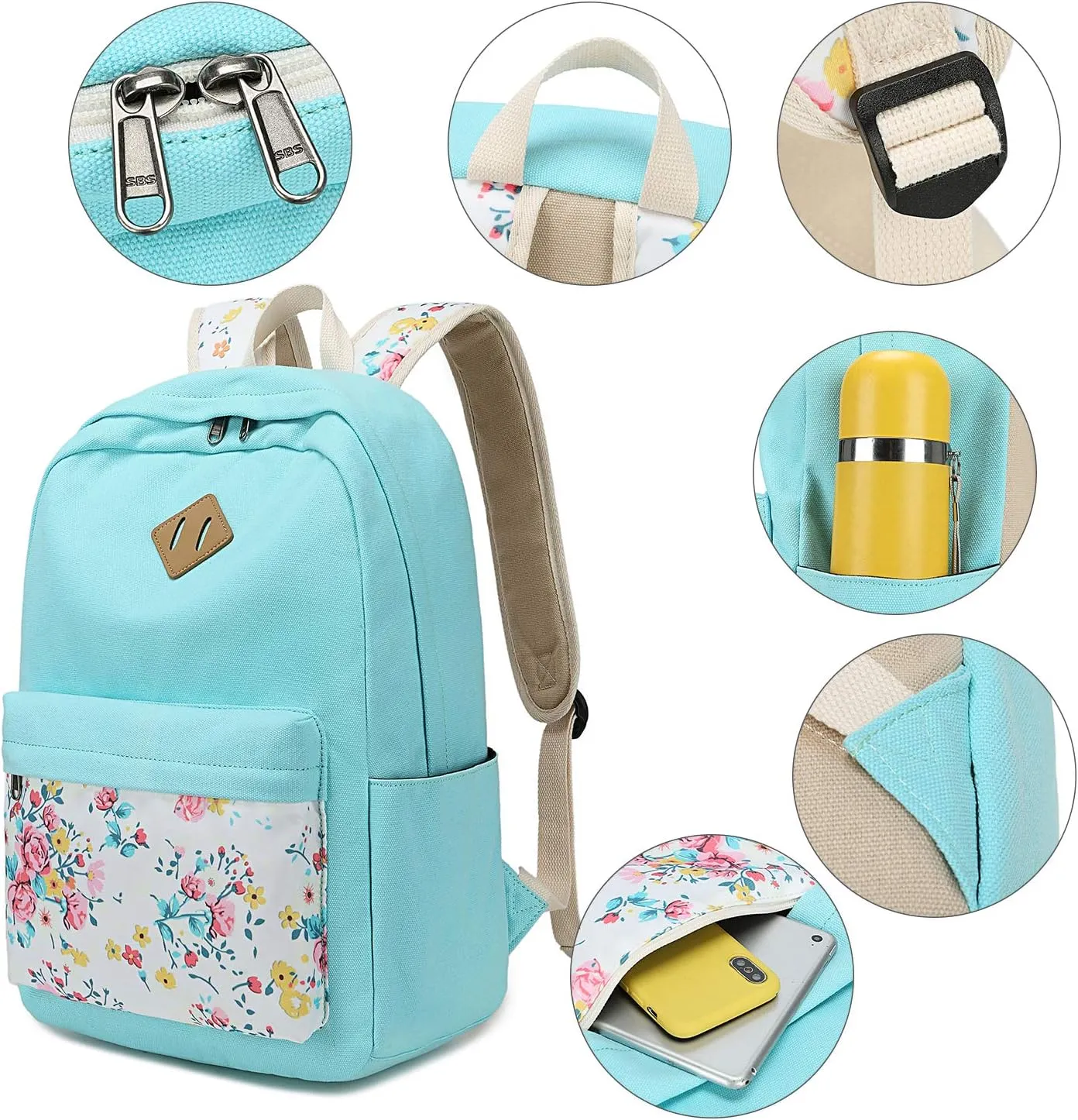 BTOOP School Backpacks for Teen Girls Bookbags Lightweight Canvas Backpack Schoolbag Set