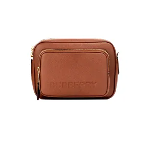 Burberry Small Branded Tan Leather Camera Crossbody Bag