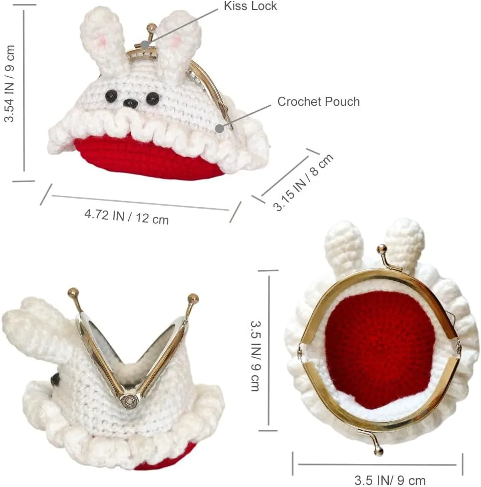 Cute Small Coin Pouch - Crochet Rabbit Coin Purse for Women, Kiss Lock Change Purse Mini Knitting Bag