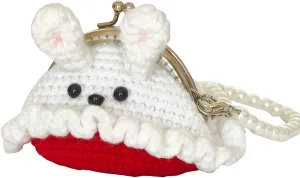Cute Small Coin Pouch - Crochet Rabbit Coin Purse for Women, Kiss Lock Change Purse Mini Knitting Bag