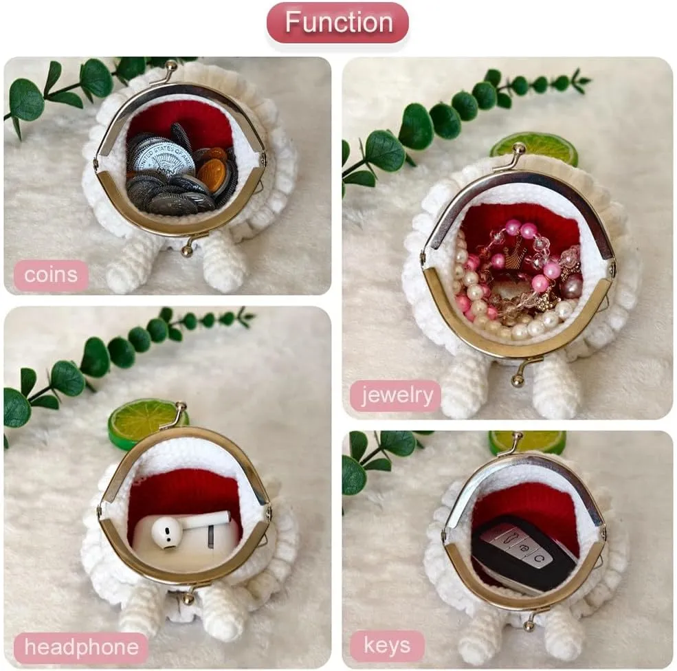 Cute Small Coin Pouch - Crochet Rabbit Coin Purse for Women, Kiss Lock Change Purse Mini Knitting Bag