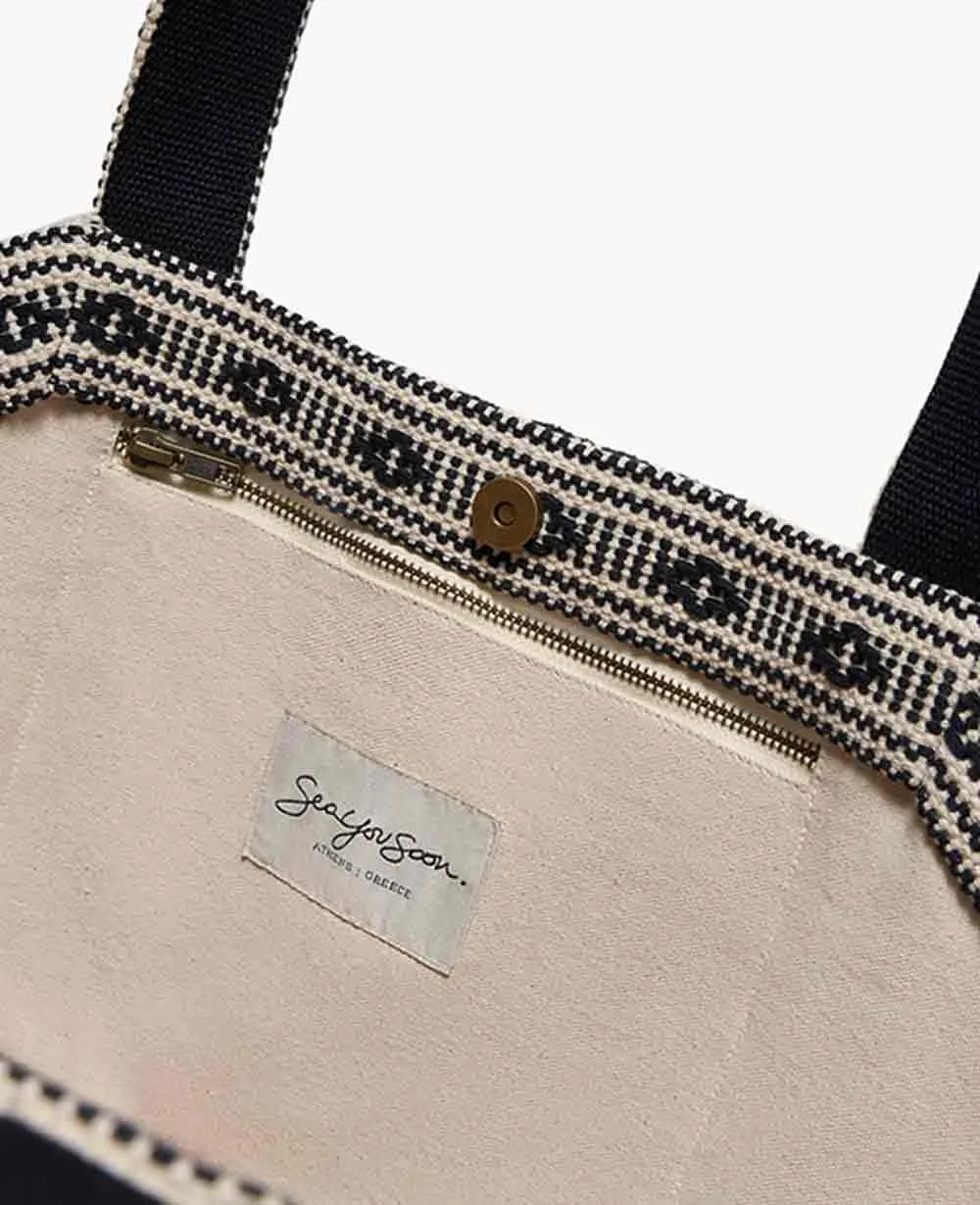 HANDMADE TOTE BAG "VIDA NOVA" - ECRU/BLACK