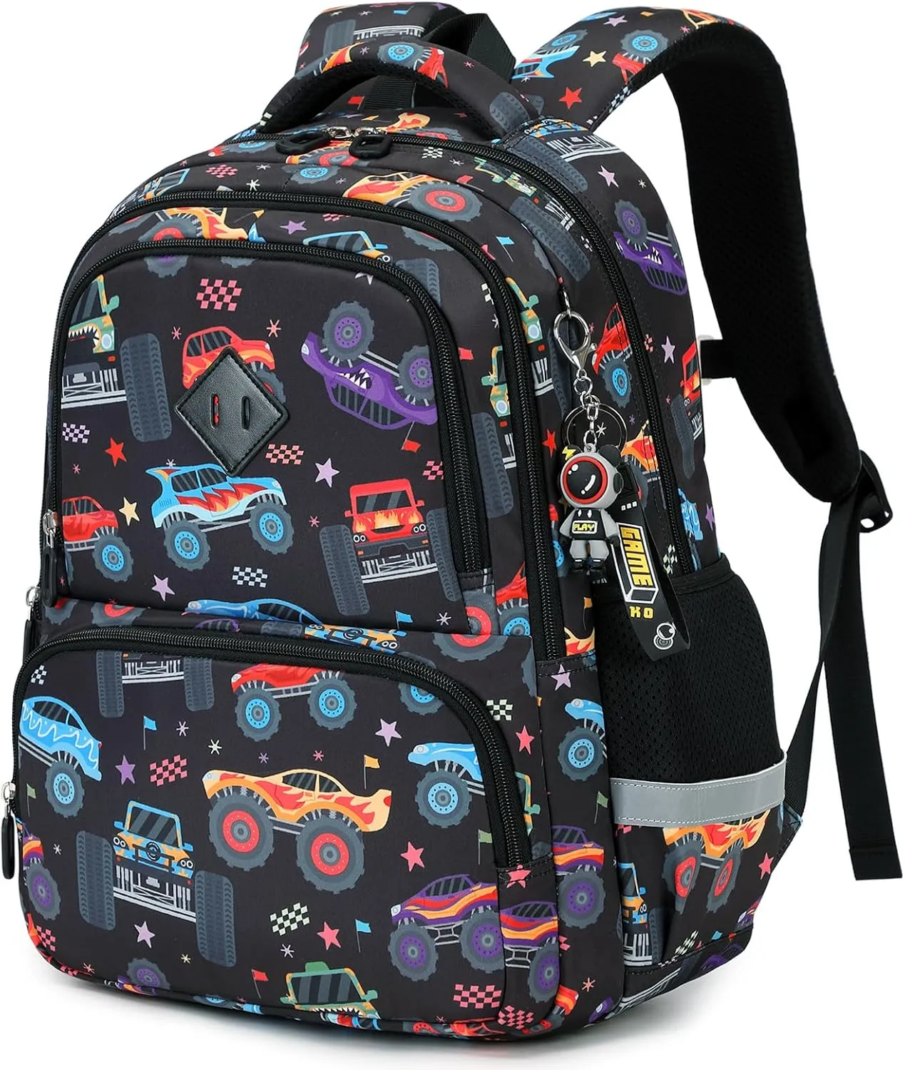 Kids Backpack, Kawaii Printed Girls Boys Bookbags for Preschool, Lightweight School Backpack for Primary and Elementary and Kindergarten, Waterproof Teen Backpacks, Black/Cars
