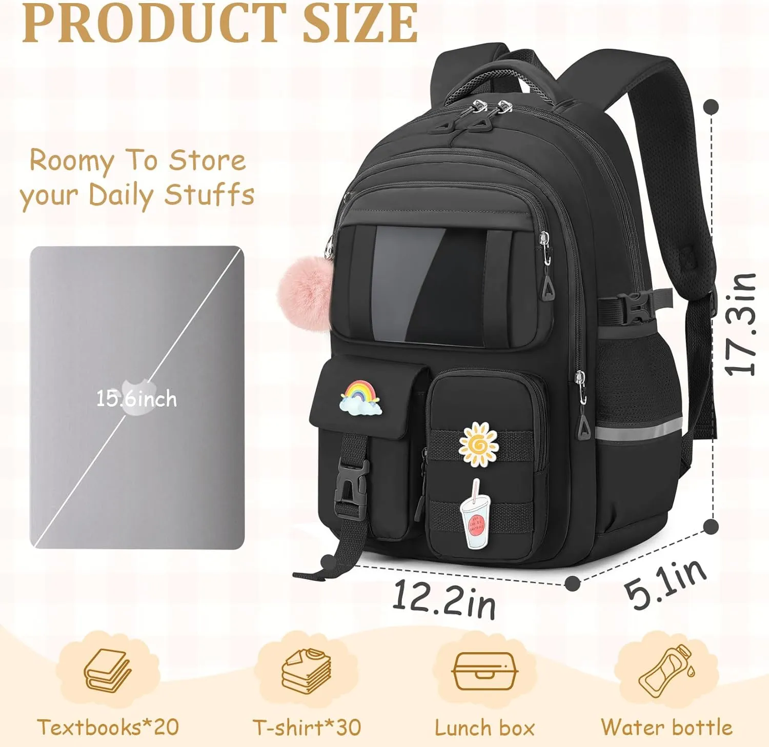 Kids Backpacks for Girls - Cute Girls Backpack for Kids Children Teens Elementary Middle School - 17″ Students Bookbag Travel Back Pack for Age 6-18