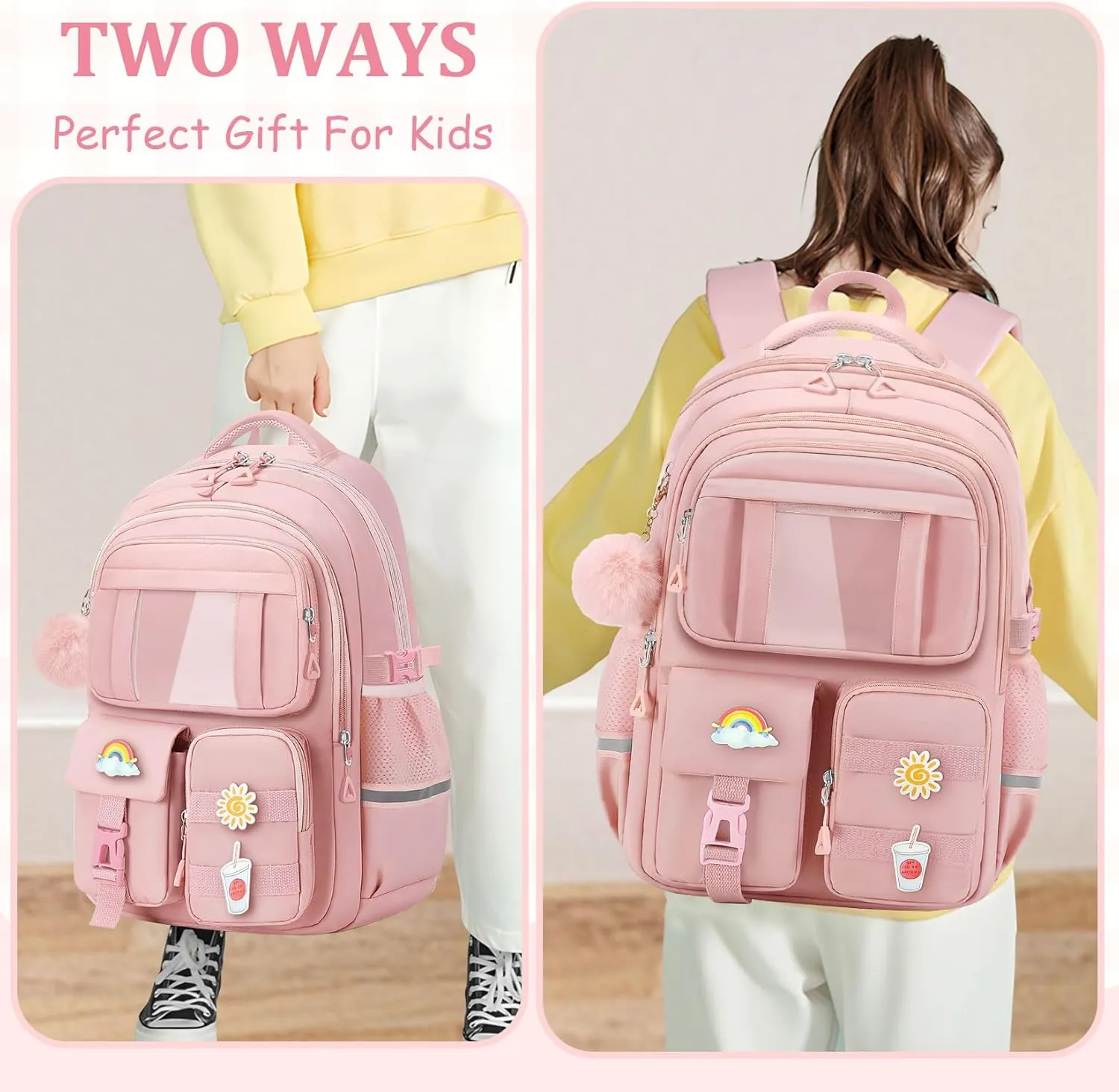 Kids Backpacks for Girls - Cute Girls Backpack for Kids Children Teens Elementary Middle School - 17″ Students Bookbag Travel Back Pack for Age 6-18