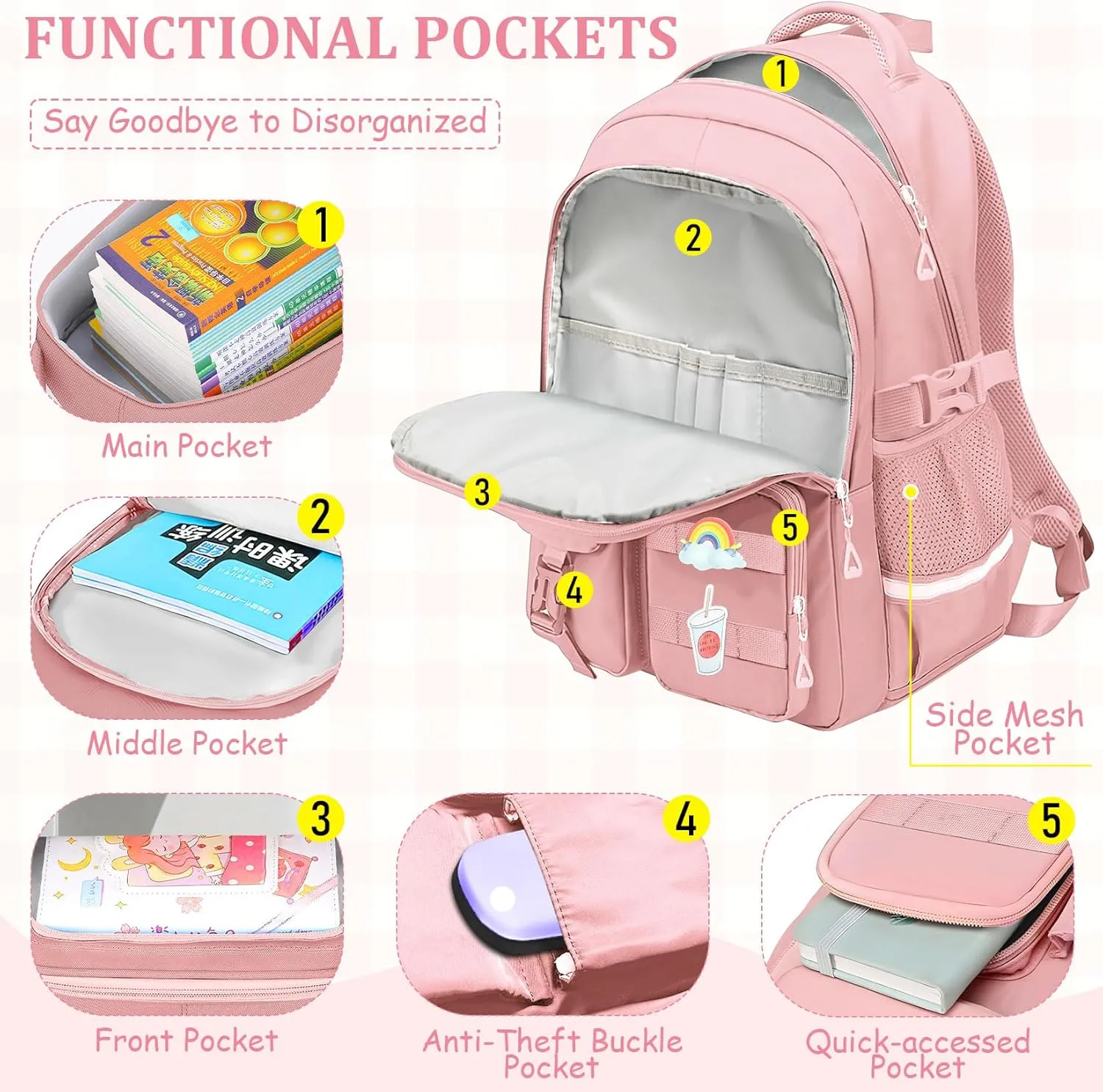 Kids Backpacks for Girls - Cute Girls Backpack for Kids Children Teens Elementary Middle School - 17″ Students Bookbag Travel Back Pack for Age 6-18
