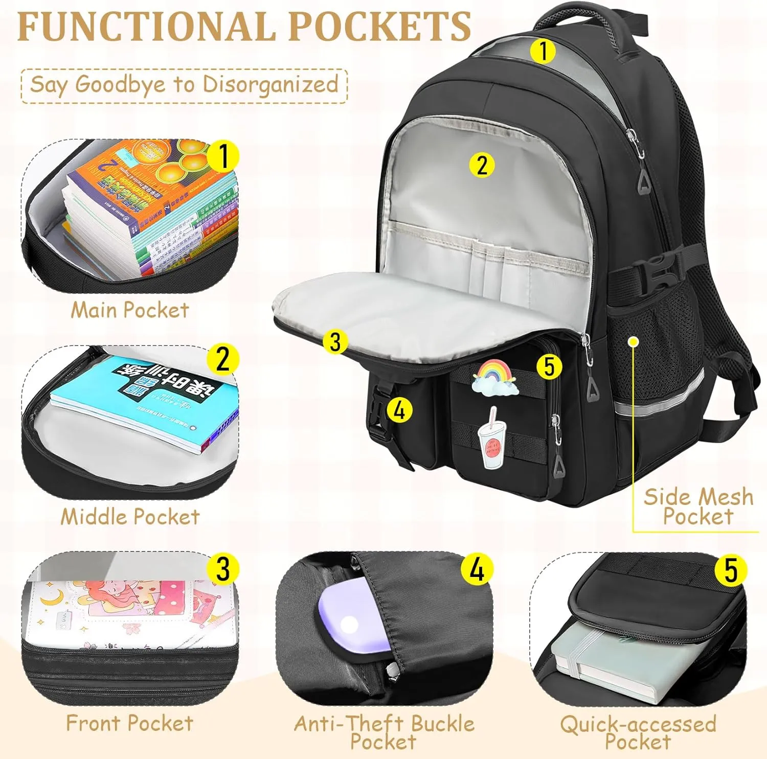Kids Backpacks for Girls - Cute Girls Backpack for Kids Children Teens Elementary Middle School - 17″ Students Bookbag Travel Back Pack for Age 6-18