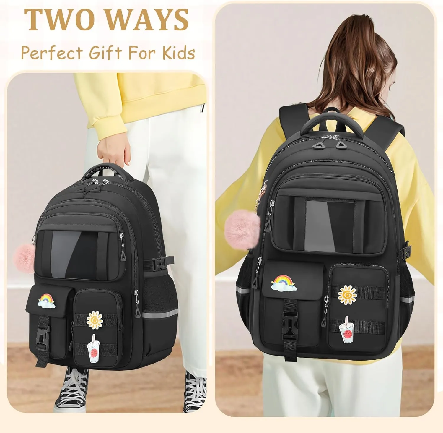 Kids Backpacks for Girls - Cute Girls Backpack for Kids Children Teens Elementary Middle School - 17″ Students Bookbag Travel Back Pack for Age 6-18