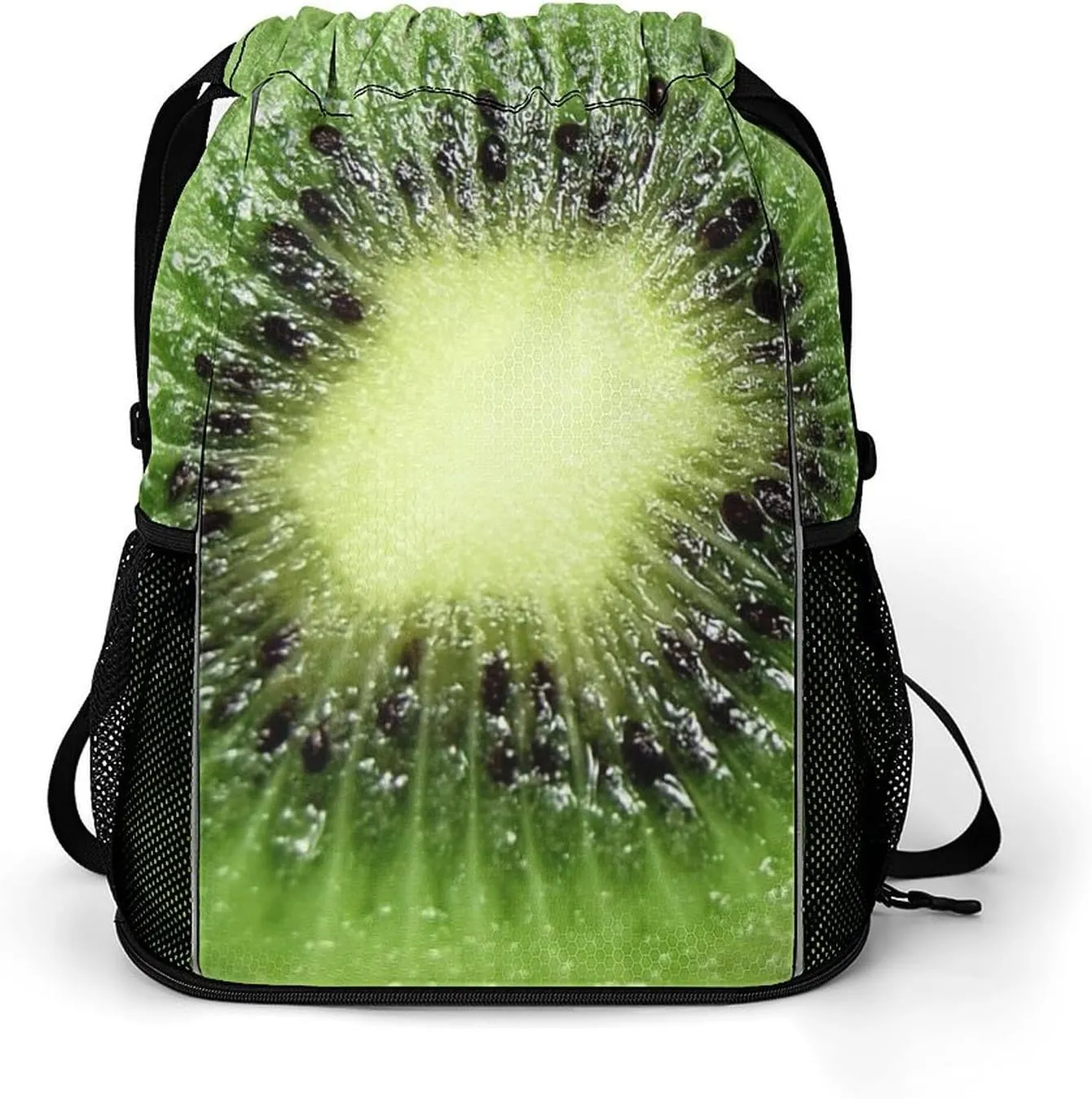 Kiwi Fruit Drawstring Bags Sports Gym Sackpack with Mesh Pockets Water Resistant Backpack