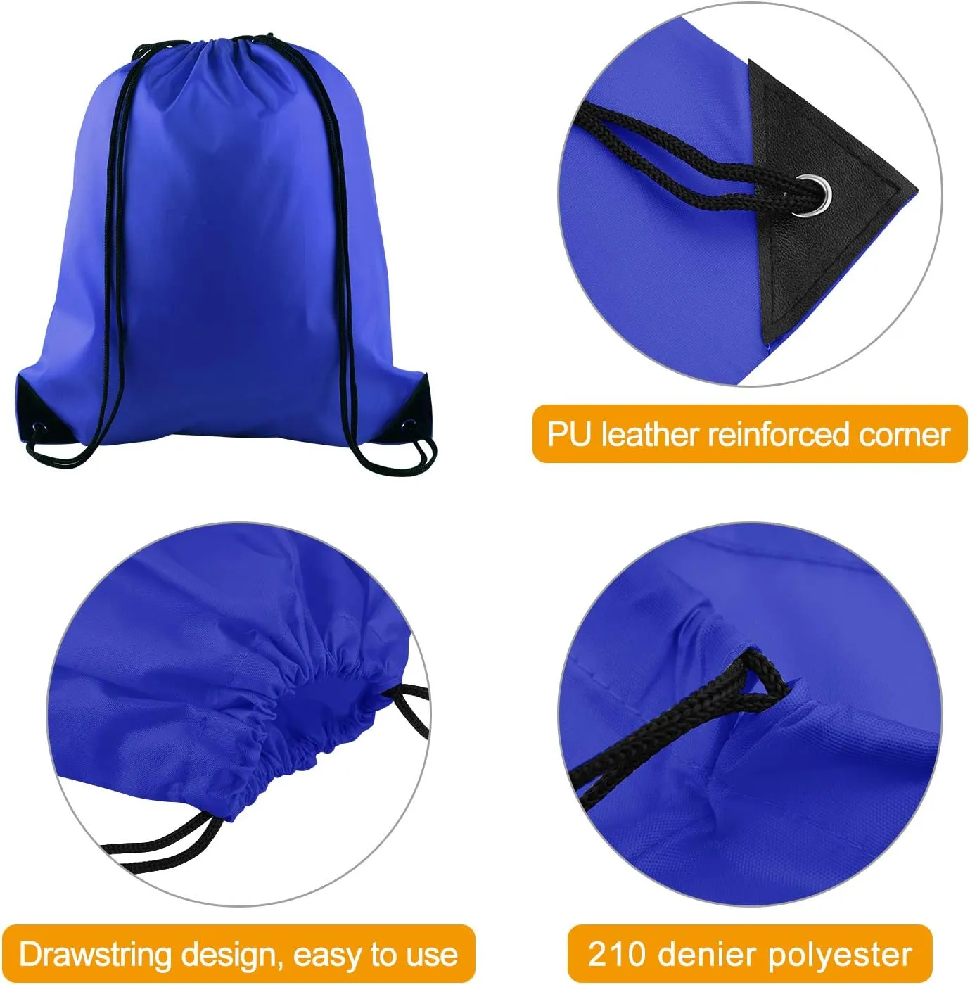 KUUQA 2 Pcs Drawstring Backpack Bags Bulk Sports Cinch Sack String Backpack Storage Bags for Gym Traveling（Black, Blue）