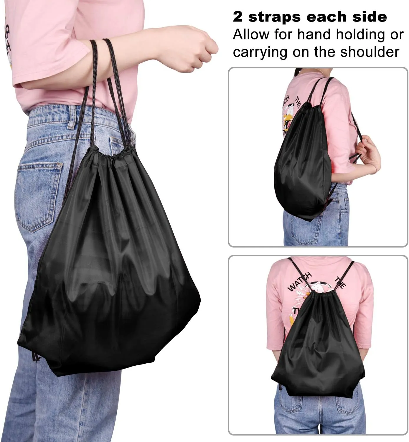 KUUQA 2 Pcs Drawstring Backpack Bags Bulk Sports Cinch Sack String Backpack Storage Bags for Gym Traveling（Black, Blue）