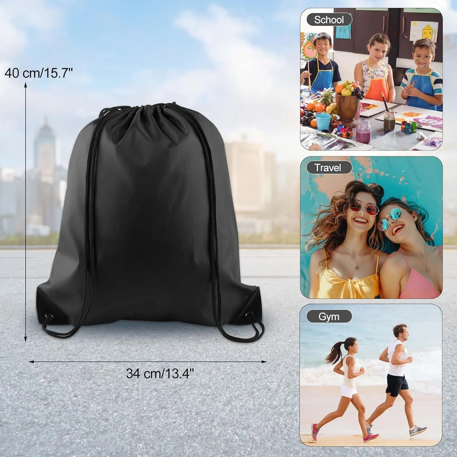 KUUQA 2 Pcs Drawstring Backpack Bags Bulk Sports Cinch Sack String Backpack Storage Bags for Gym Traveling（Black, Red）