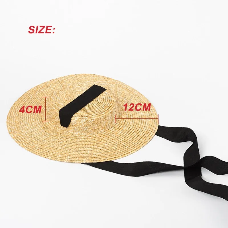 Ladies Flat Brim Japanese Straw Hat
