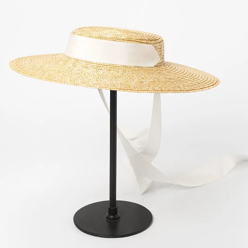 Ladies Flat Brim Japanese Straw Hat