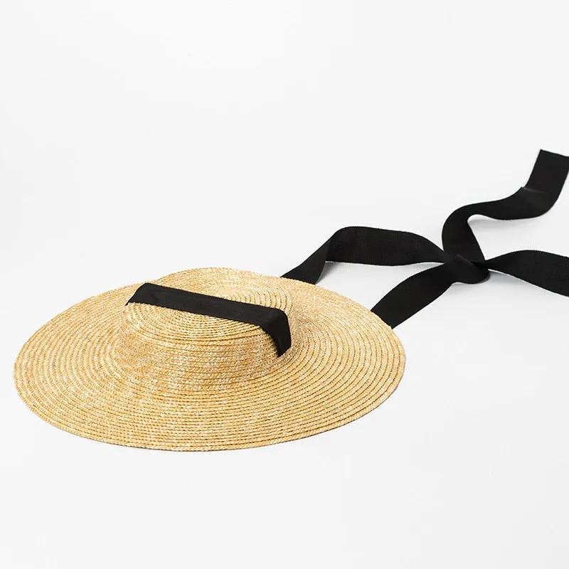 Ladies Flat Brim Japanese Straw Hat