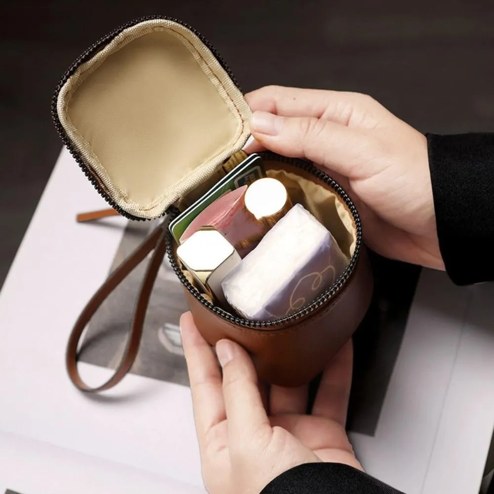 PU Leather Coin Purse Pouch,Lipstick Storage Bag Zipper Pocket Size Pouch Change Wallet Women Mini Bucket Bag Coin Purse Card Holder(Coffee)