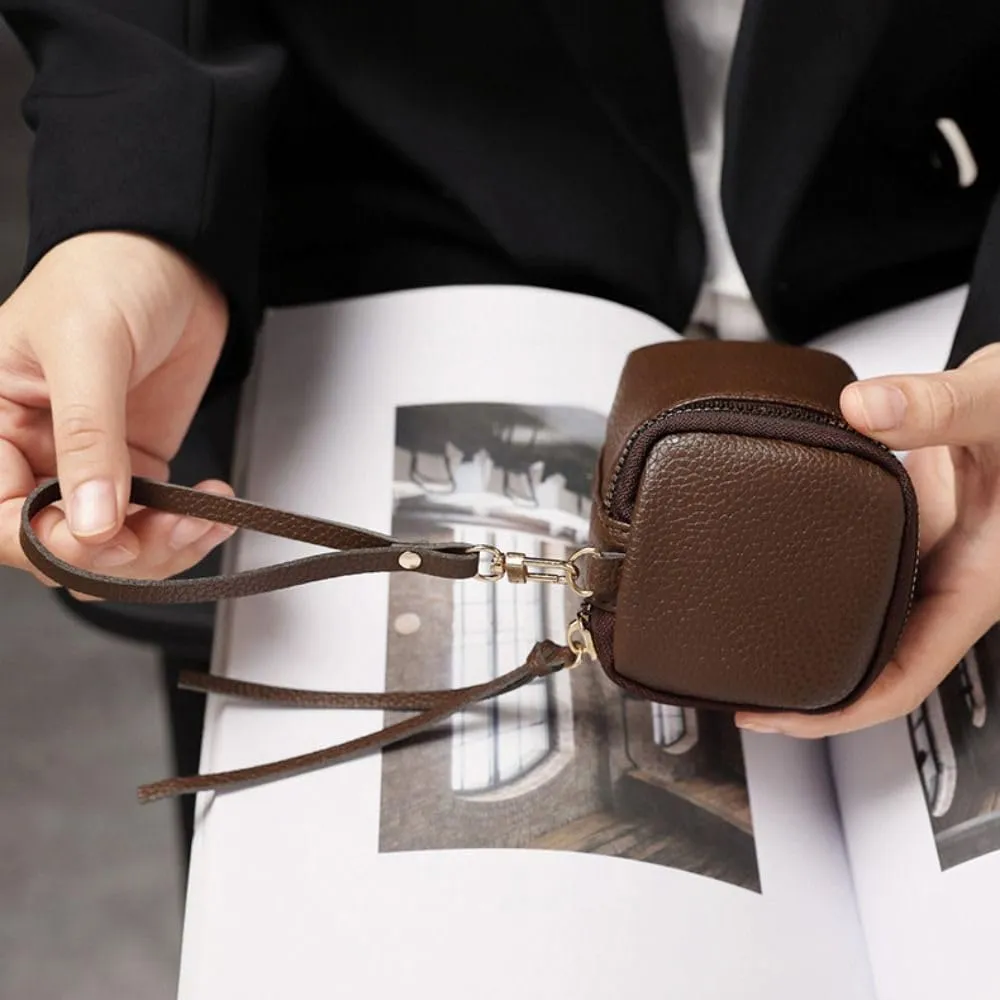 PU Leather Coin Purse Pouch,Lipstick Storage Bag Zipper Pocket Size Pouch Change Wallet Women Mini Bucket Bag Coin Purse Card Holder(Coffee)