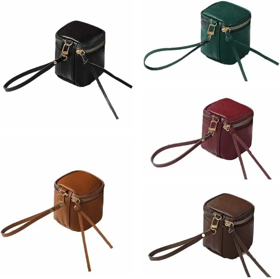 PU Leather Coin Purse Pouch,Lipstick Storage Bag Zipper Pocket Size Pouch Change Wallet Women Mini Bucket Bag Coin Purse Card Holder(Coffee)