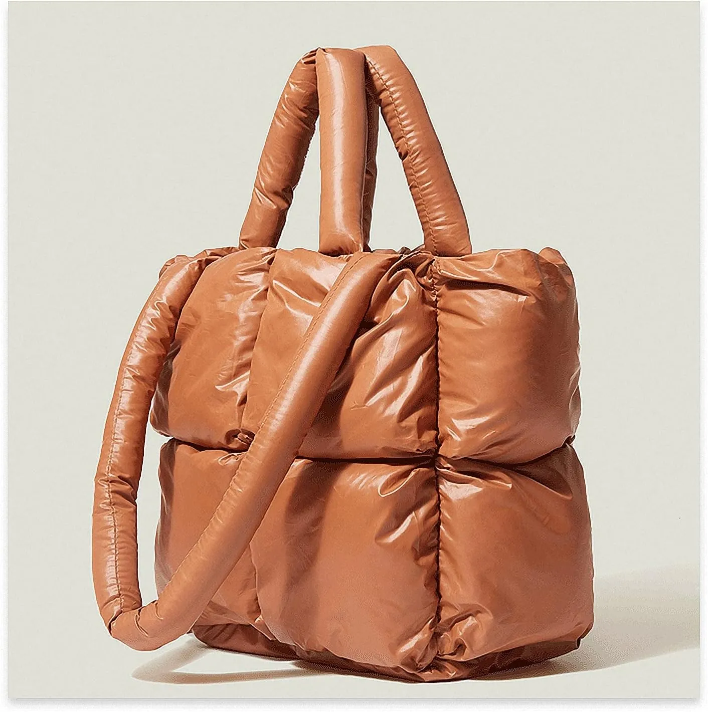 Puffer Shoulder Bag, Luxury Quilted Cotton Padded Tote Bag for Women, Winter Puffer Tote Bag Nylon Pillow Handbag Shopper Bag