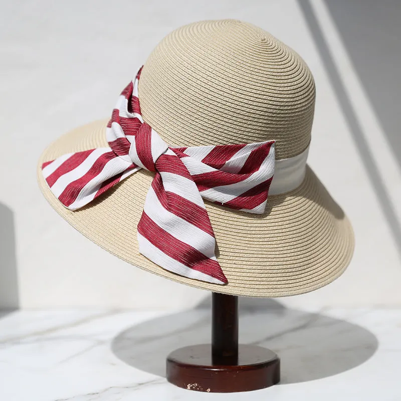 Straw hat women summer seaside holiday sun hat bow travel foldable beach hat sun hat