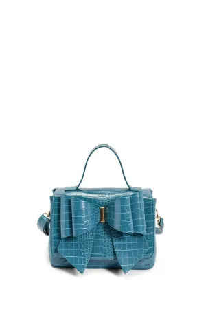 Teal Vegan Bow Leather Tote/Crossbody Bag