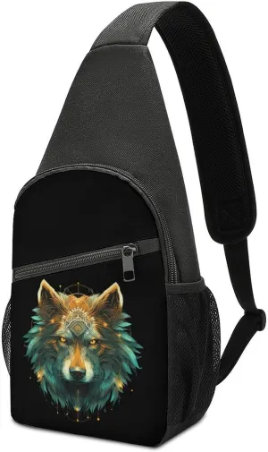 Wolf Face Head Wolf Small Sling Bag Crossbody Bags Casual Chest Bag Daypack for Travel Sports Hiking