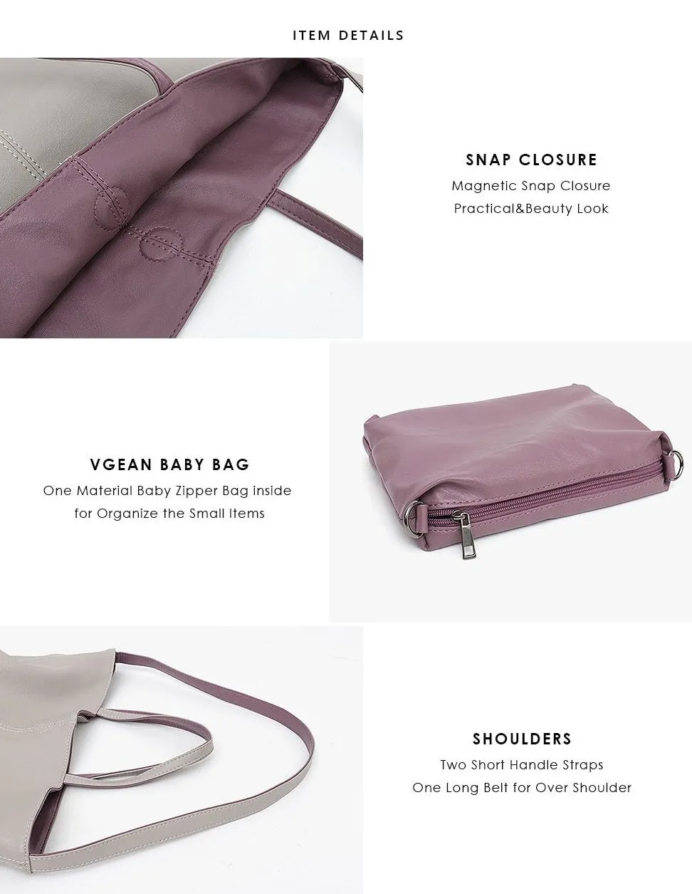 Women's Reversible Soft Cruelty Free Material Vegan Leather Tote Handbag